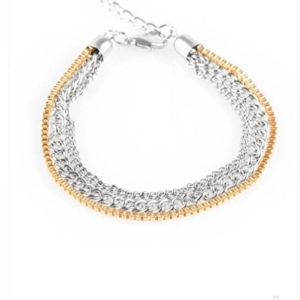 Paparazzi Silver and Gold Chain Bracelet Industrial Icon Layered Fashion Jewelry